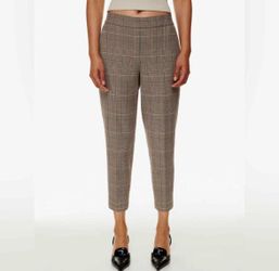 Aritzia Babaton Conan Pant Size 0 Brown Plaid Check Tapered Pull On Dress Pants