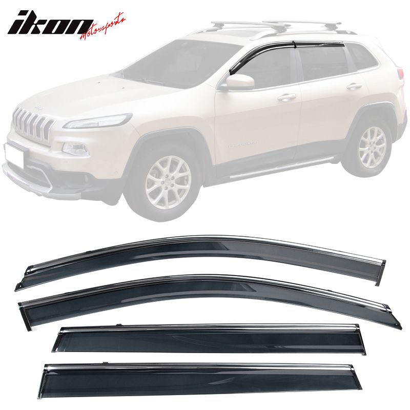 Fits 2014-2023 Jeep Cherokee KL Polycarbonate Window Visors w/ Chrome Trim 4Pc Set