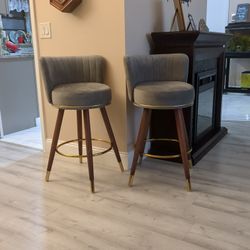 Velvet, Wood And Brass Stools Chairs High Chairs