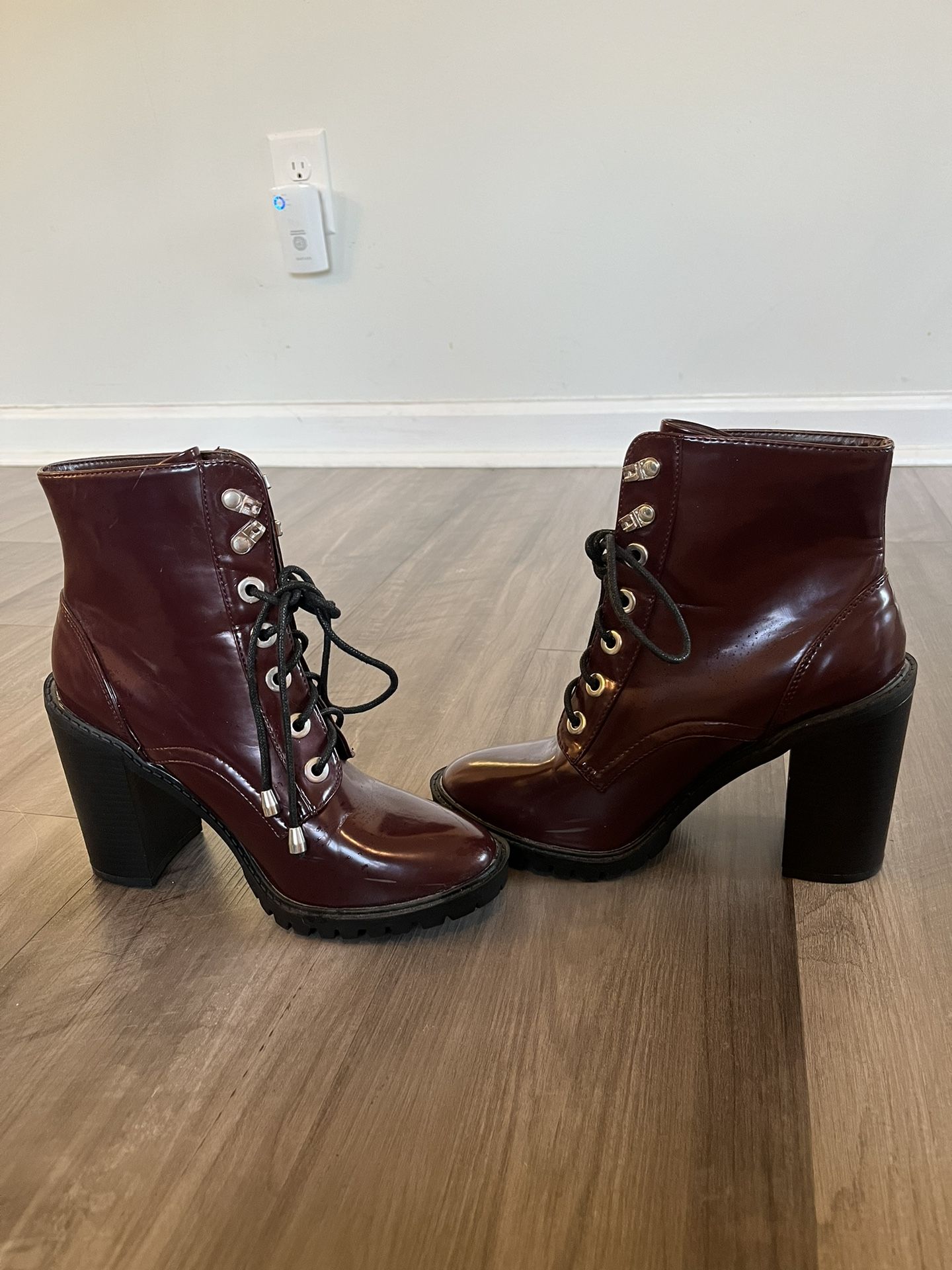 Burgundy Combat Boot Heel