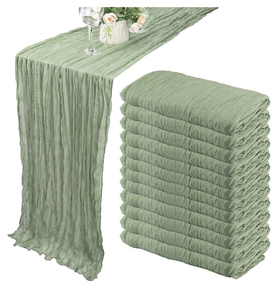 21 Sage Green Cheesecloth Table Runners