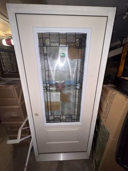 36 x 80 Portrait Deco Fiberglass Primed Door. R/H Swing