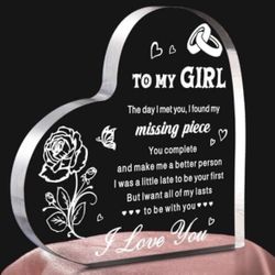 5-3 Romantic Girlfriend Gifts - 4.7" x 4.7" Heart Shaped Acrylic Paperweights– Anniversary, Valentine’s Day, Christmas, Birthday Cute Things for Her