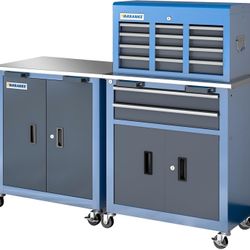 LARBANKE Tool Box Organiser:8-Drawer Tool Chest&Double-Door Tool Cabinet with Connection Buckle,Rolling Tool Chest with 360° Brake Swivel Wheels and F