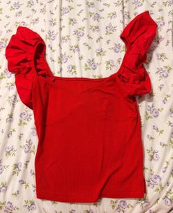 SHEIN Red Heart Neck Puff-Sleeve Crop Top