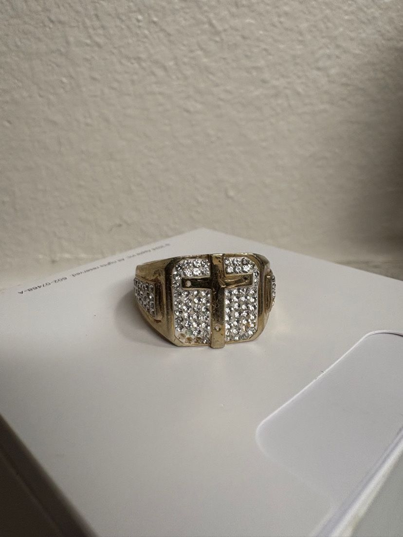 14k White Lab-Grown Diamond Men cross ring