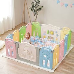 Fortella Cloud Castle Foldable Playpen, Baby Safety Play Yard with Whiteboard and Activity Wall,