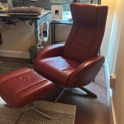 Red Leather Recliner with Ottoman