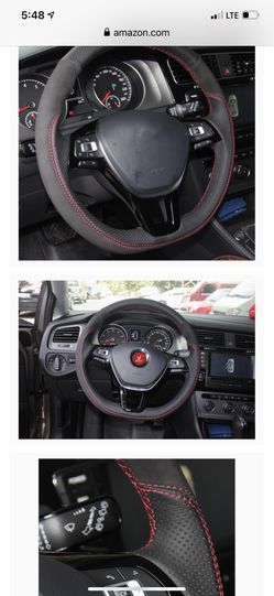 XUJI Hand Sewn Black Genuine Leather Steering Wheel Cover