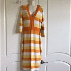 Eva-Mendes orange/yellow/white stripped dress sz L