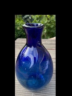 vintage cobalt blue fed hand blown glass face 10" x 5 1/2"