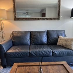 Grey/Blue Leather Sofa - Mint Condition