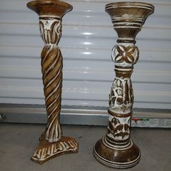 White Washed Tall Candle Sticks- Oviedo 
