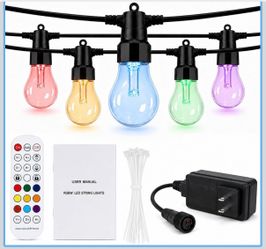Outdoor String Lights 27FT, Smart RGBW IC Color Changing Patio Lights with 10 Dimmable LED Bulbs, App & RF Remote, IP65 Waterproof Shatterproof