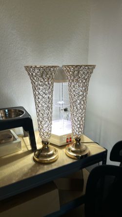2-Pack Crystal Beaded Trumpet Vase Set Gold - Table Centerpiece for Stylish Decor 22