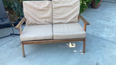 Outdoor Wood Loveseat with Cushions