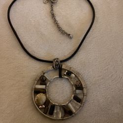 18”Wax Cotton Necklace With Large Beaded Pendant,by Chico’s 