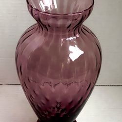 MCM Empoli HandBlown Art Glass Amethyst Purple Pink Diamond Optic Ruffle Scalloped Rim Vase, original label  8” Rare  