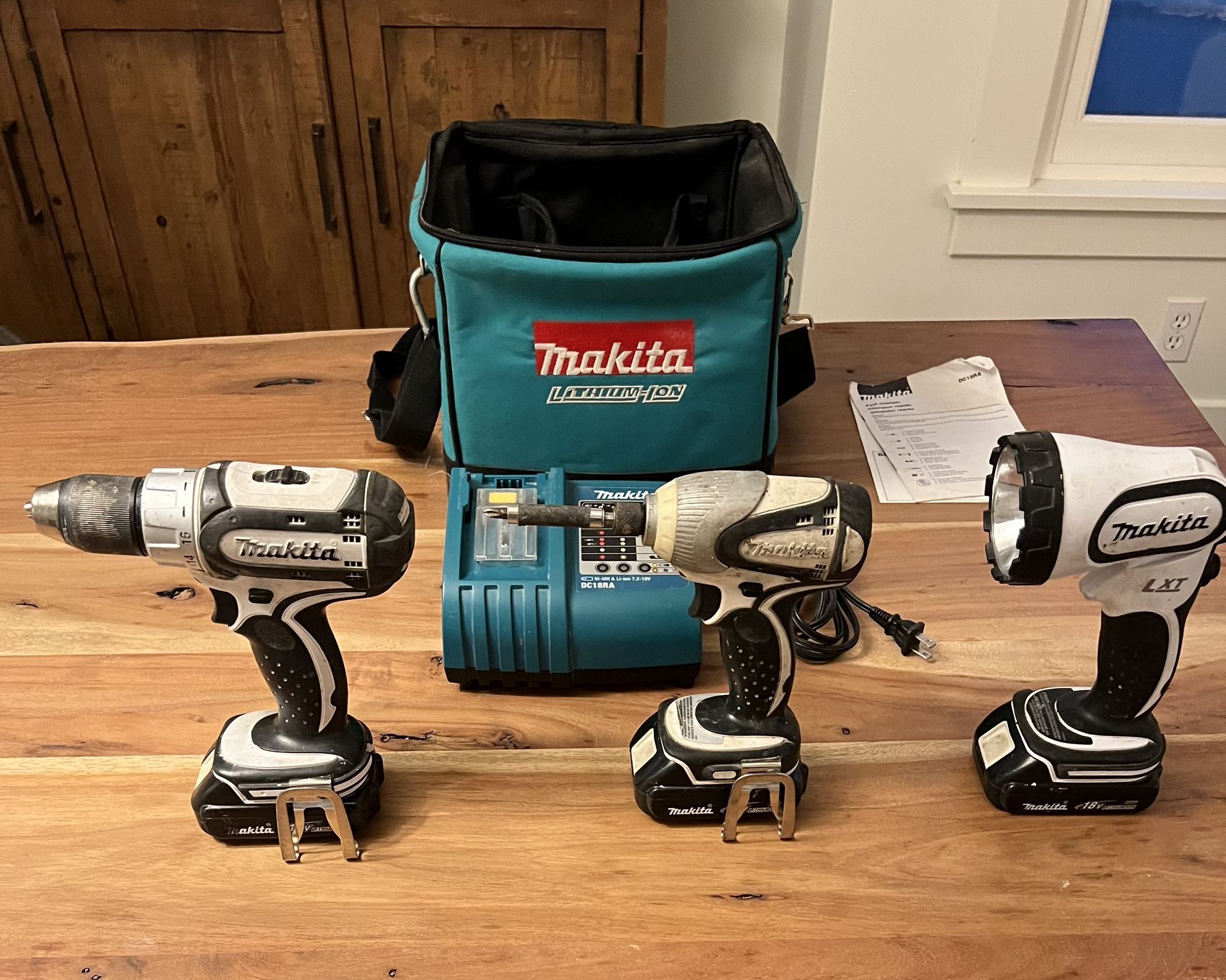 Makita 18V Impact Driver, Drill, & Flashlight Set - Includes 3 Batteries