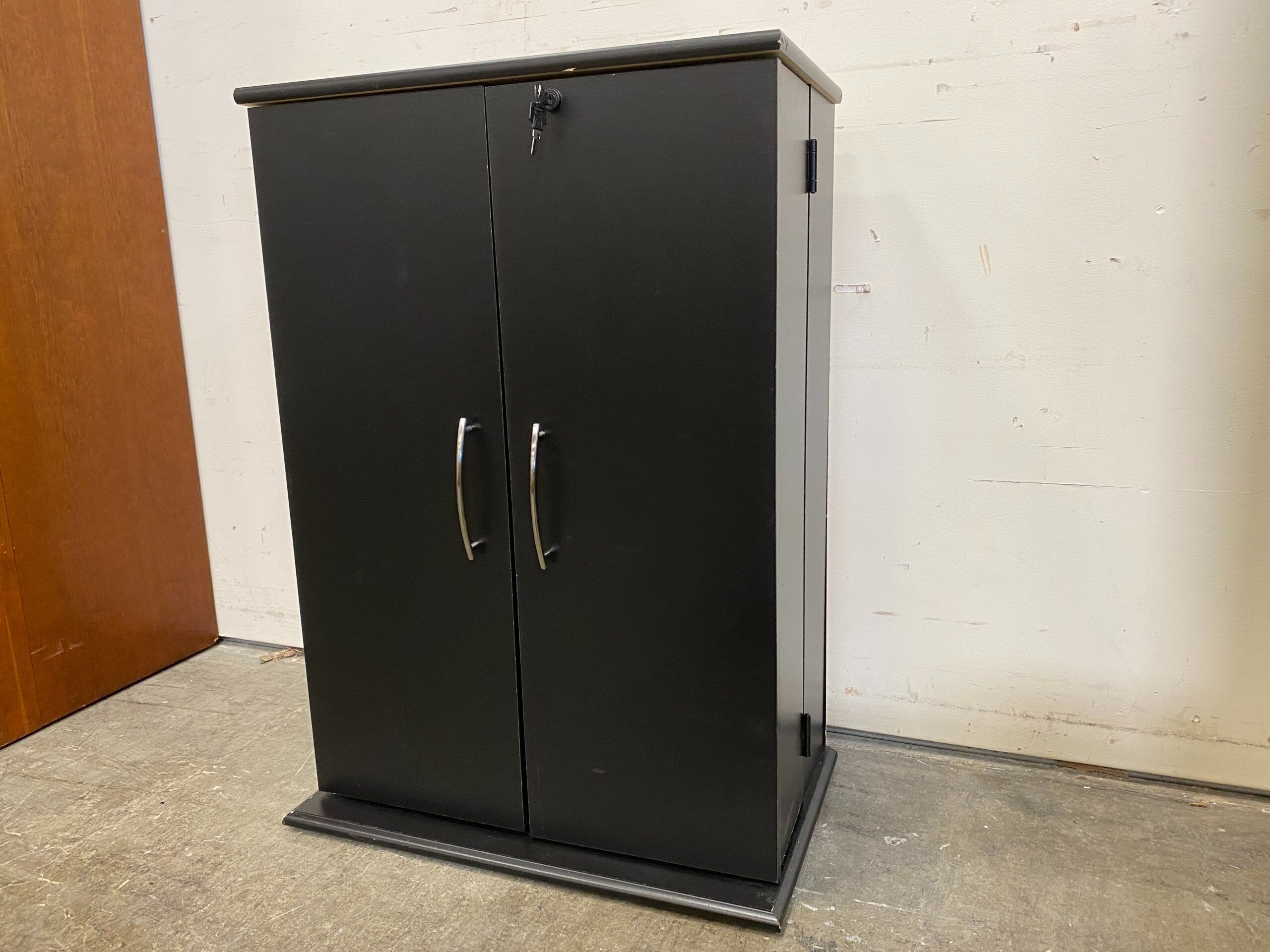 Black 2 Door Media Storage Cabinet with Locking Side and Key