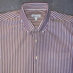 Peter Millar Size Large Mens Light Maroon White Stripe Shirt Long Sleeve 🏌 ⛳