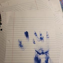 Blue Handprint Artwork on Lined Paper