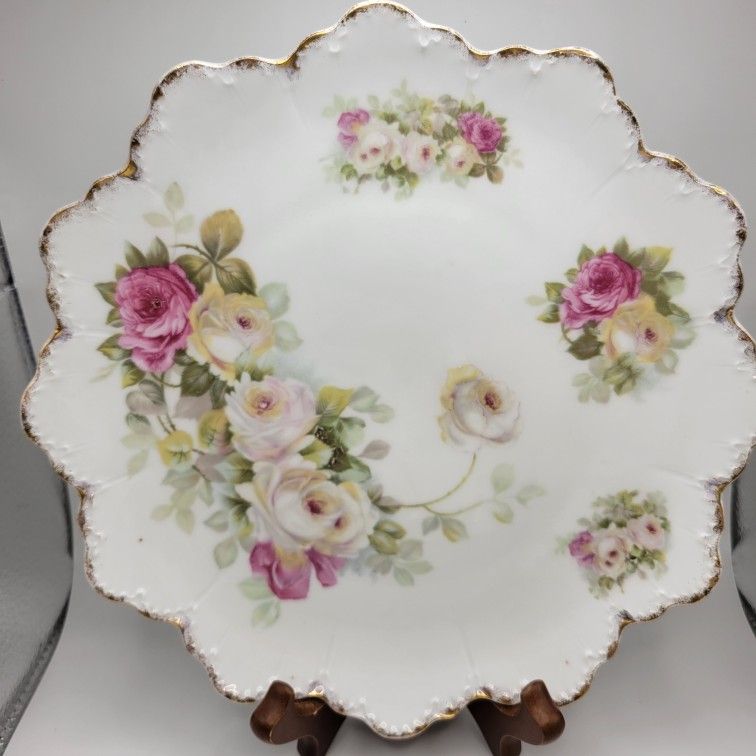 Vintage R.C. Malmaison Bavaria 9" Plate Scalloped Gold Edge Roses Textured Glaze