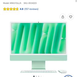 Apple - iMac 24-inch All-in-One - M4 chip - Built for Apple Intelligence - 10 Core CPU - 10 Core GPU - 16GB Memory - 256GB SSD - Green. Retails for $1