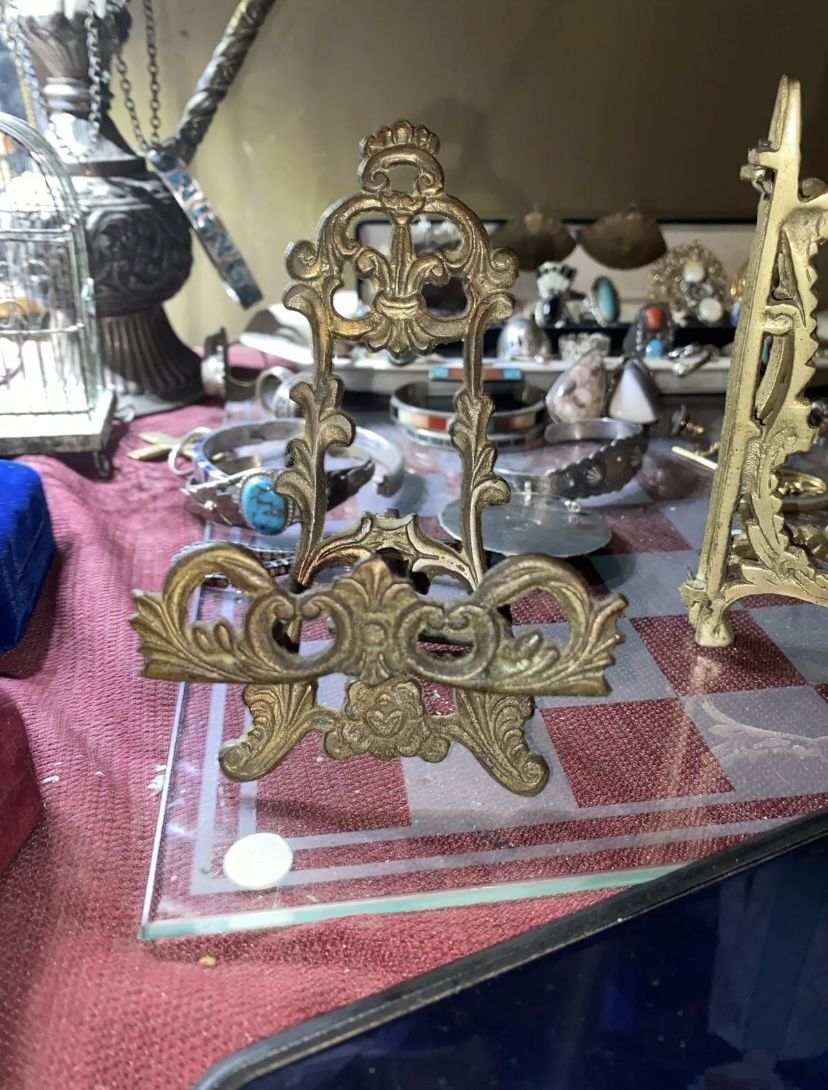 Victorian solid brass, small picture frame holder