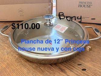 Plancha de 12” acero inoxidable 👉 princess house todo nuevo y con caja 📦