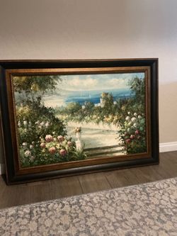 Large wooden framed scenery painting