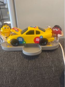 M&M’s Yellow Race Car Collectible Display / Coin Bank – Red & Yellow Characters