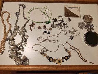 Assorted Costume Jewelry Lot - Necklaces, Earrings, Brooches