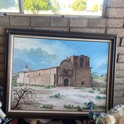 Lg Oil Canvas Of Tumacacori Mission