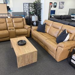 Top Grain Leather Power Reclining Sofa And Loveseat 