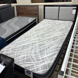 NEW TWIN FULL SIZE PLATFORM BED WITH PROMOTIONAL MATTRESS 