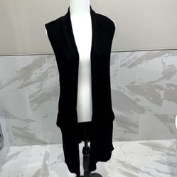 WILFRED DUNKIRK SWEATER M BLACK LONG KNIT OPEN CARDIGAN VEST ARITZIA 