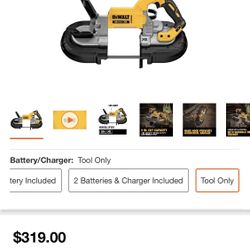 DEWALT 20-Volt MAX XR Cordless Brushless Deep Cut Band Saw (Tool-Only) Dcs374b