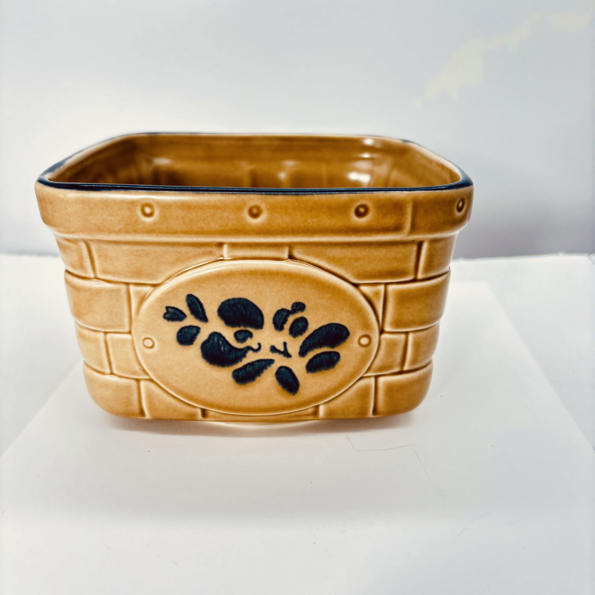 Square Basket FOLK ART, by Pfaltzgraff, Stoneware 6"