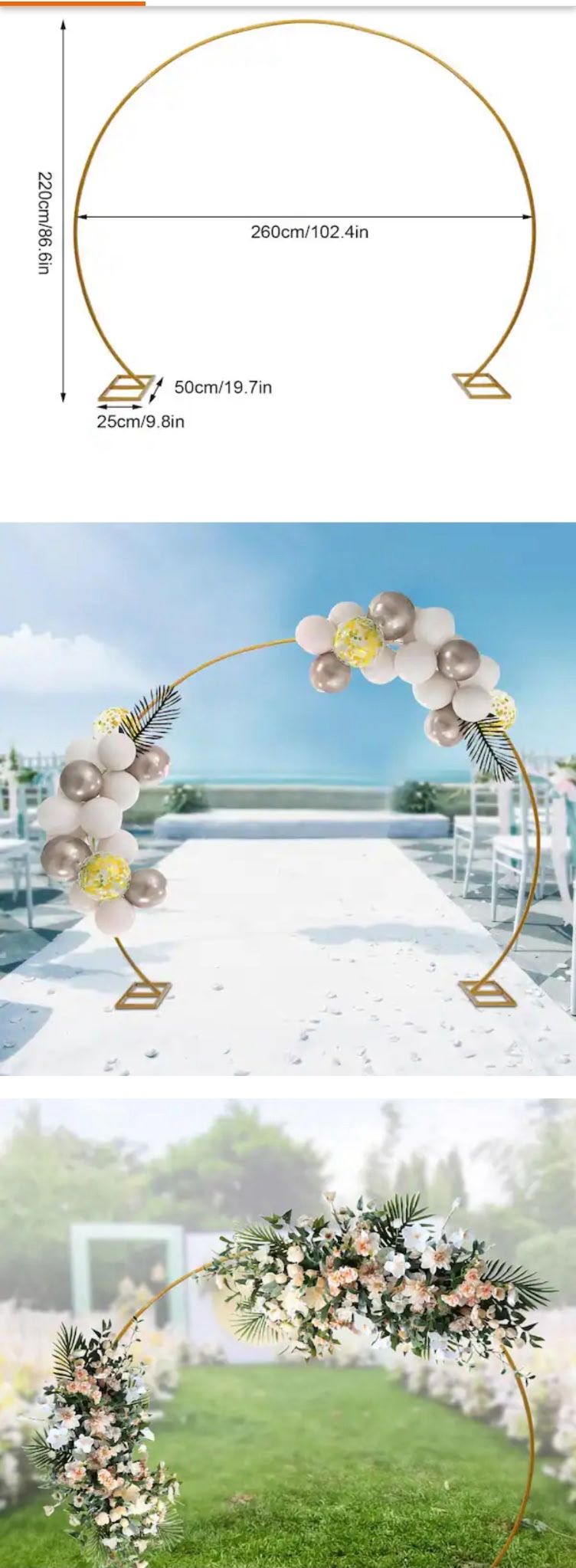86.6 in. x 102.4 in. Gold Metal Wedding Arch Party Backdrop Stand Flower Decor Rack Garden Arbor