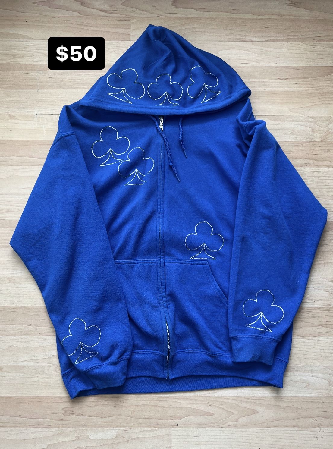 Aced Out Gallery Blue Rhinestone Zip Up (Large)