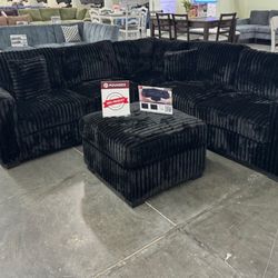Black Sofa Sectional w/ Ottoman 