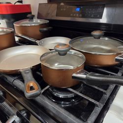 Copper color pots and pans set