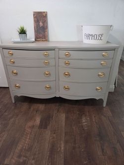 Double bow front 8 drawer dresser sideboard solid wood gorgeous original hardware