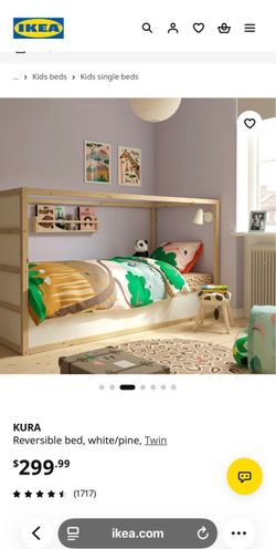 KURA Reversible bed, white/pine, Twin