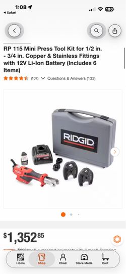 RIDGID RP 115 Mini Press Tool Kit- gently used