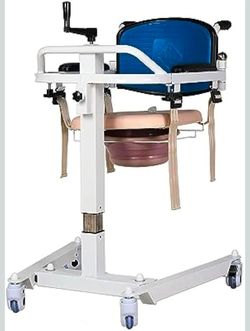 Patient Transfer Lift Chair Portable Transport Chair with Potty, 180° Split Seat Bedside Commode Lift Shower Chair for Elderly