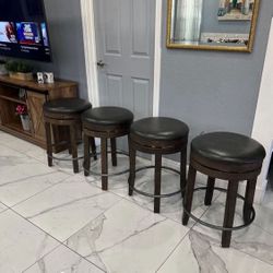24'' Swivel Backless Leather Stools Set of 4 with Footrest, Modern Counter  with PU Leather Upholstered & Wood -Metal Frame 