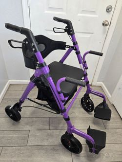 Extra Wide 2 in 1 Rollator Walker & Transport Chair with Reversible Backrest & Detachable Footrests