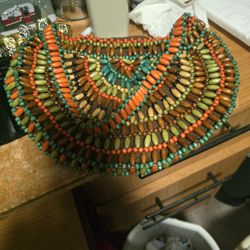 Wooden Beaded Boho Medium Hanbag Brown Fabric Inside With A Pocket